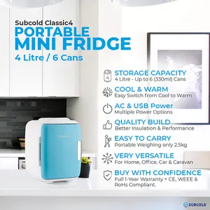 Subcold Classic 4L Mini Fridge - Blue