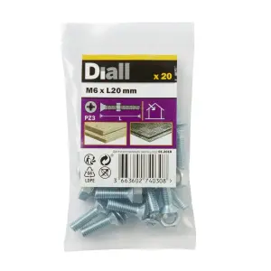 Diall M6 Pozidriv Countersunk Zinc-plated Carbon steel Machine screw & nut (Dia)6mm (L)20mm, Pack of 20