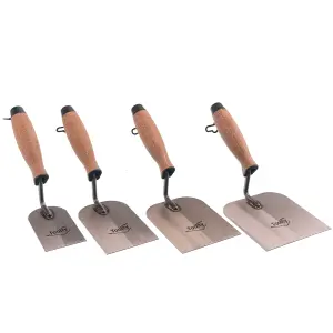 Toolty Margin Plastering Trowel with Wooden Handle Set 4PCS 60, 80, 100, 120mm Grinded Carbon Steel for Brickwork Plastering DIY