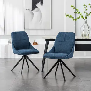 Luna Modern Fabric Dining Chair Padded Seat w Arms Metal Leg Kitchen 4 Pcs (Blue)