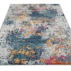 Blue Multicoloured Abstract Mottled Soft Area Rug 160x230cm