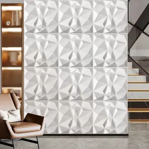 12 Pcs 3D Wall Panel Diamond for Interior Wall Décor Matt White 500 x 500 mm