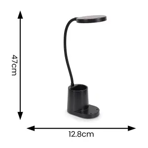 ValueLights Marco Black Rechargeable Goose Neck Dimmable Desk Lamp with Pen Holder Dimmable Flexible Reading Task Light