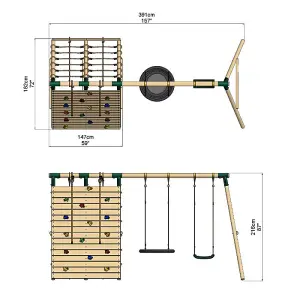 Rebo Beat The Wall Wooden Swing Set with Double up & Over Climbing Wall -Spire