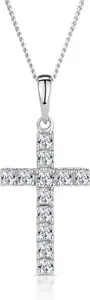 Lab Diamond Cross Necklace Pendant 0.22Ct Set In 925 Silver