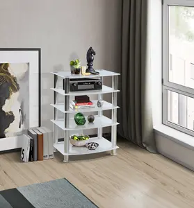 Centurion Supports Galago 5-Shelf White with Silver Legs Flat Screen TV, Hi-Fi, AV Rack Glass Stand