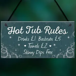 Red Ocean Funny Hot Tub Rules Novelty Hanging Garden Shed Plaque Jacuzzi Pool Funny Gift Sign