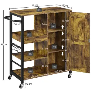 Yaheetech Kitchen Storage Trolley with Open Shelves Rustic Brown