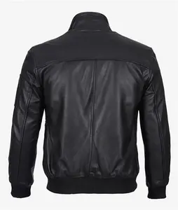 Mens Black Leather Bomber Jacket