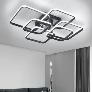 Black 6 Square Morden Acrylic LED Energy Efficient Semi Flush Ceiling Light Fixture Cool White