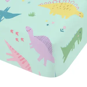 Catherine Lansfield Kids Dinosaur Friends Fitted Sheet Blue