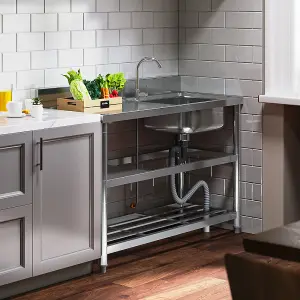 Left Hand Drainer Rectangle One Compartment Stainless Steel Sink with Shelves