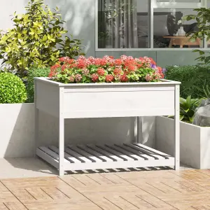 Berkfield Planter with Shelf White 111.5x111.5x81 cm Solid Wood Pine