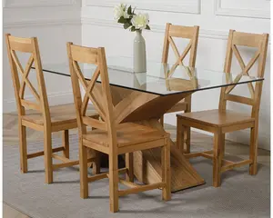 Valencia 160 cm x 90 cm Glass Dining Table and 4 Chairs Dining Set with Berkeley Chairs