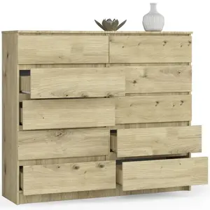 Sideboard, Chest Of Drawers 10 Drawers, Contemporary Chest Of Drawers, Modern Living Room Furniture 121 x 120 x 40 cm Natural Oak