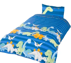 Dinosaurs Single Duvet Cover and Pillowcase Set - Blue