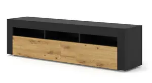 MORENO 160 TV Cabinet - Black Matte/Artisan Oak, Versatile Wall Mountable or Free-Standing Unit - 350mm x 410/430mm x 1600mm