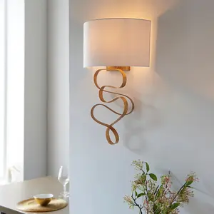 Luminosa Sanremo Wall Lamp Gold Leaf & Ivory Cotton Fabric