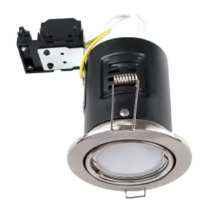 ValueLights Fire Rated Brushed Chrome Tiltable GU10 Recessed Ceiling Downlight - Includes 5w LED Bulb 6500K Cool White