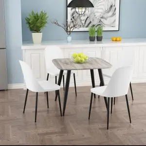 Core Products Aspen Grey Oak Effect 80cm Square Dining Table with 4 White Plastic Duo Design Chairs