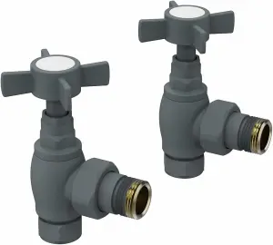 Rinse Bathrooms 15mm Traditional Anthracite Angled Bathroom Radiator Valves Towel Rail Valves Pair for Central Heating