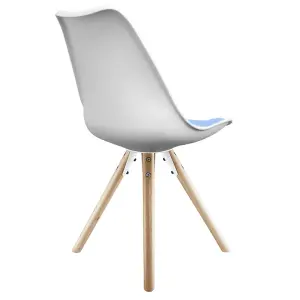 Soho White & Light Blue Plastic Dining Chair with Pyramid Light Wood Legs