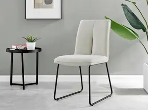 Set of 2 Halle Chic Cream Deep Padded Soft And Durable Stitched Fabric Black Powder Coated Metal Leg Dining Chairs