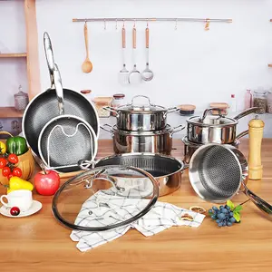 URBNCHEF 28cm Diameter 8Pcs Non Stick Stainless Steel Induction Frying Pan Saucepan Casserole Set