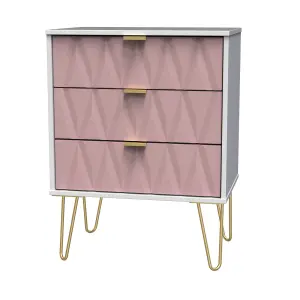 Ready assembled Matt pink & white 3 Drawer Side table (H)740mm (W)395mm