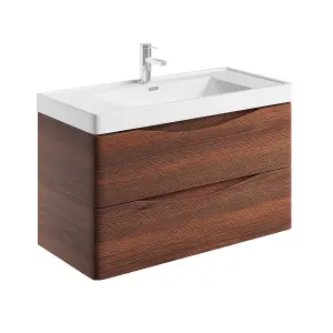 Eden 900mm Wall Hung Vanity Unit in Redwood & Resin Basin