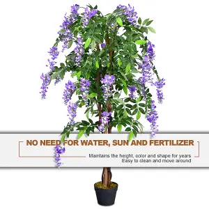 COSTWAY 150CM Ficus Artificial Tree Fake Wisteria Tree with 3 Natural Trunks