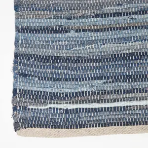 Homescapes Blue Denim Handwoven Striped Chindi Rug, 120 x180 cm