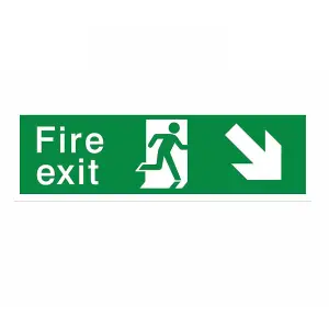 Fire exit with arrow down right Polyvinyl chloride (PVC) Safety sign, (H)125mm (W)400mm