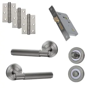 UAP Bathroom Door Handle - Pair - Lever on Rose - Developer Knurled - Bathroom Pack - Complete Set - Satin Chrome