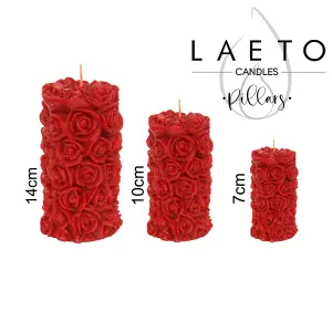 Pillar Candle Set of 3 Red Rose Candles by Laeto Ageless Aromatherapy - FREE DELIVERY INCLUDED