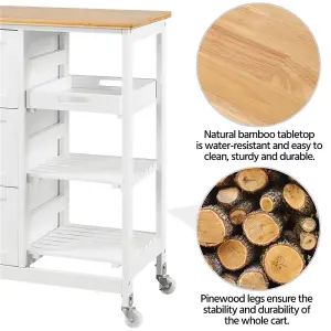 Yaheetech White Kitchen Storage Cart with 3 Drawers