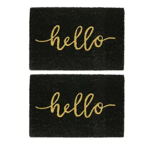 Nicola Spring - Coir Door Mats - 60 x 40cm - Hello Black (Set of 2)