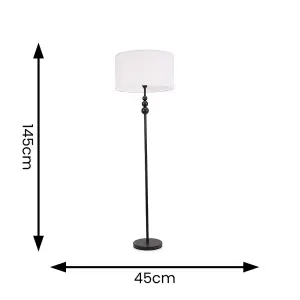 ValueLights Marissa Matt Black Stacked Ball Floor Lamp with White Drum Shade - LED Bulb Included