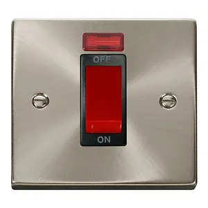 Satin / Brushed Chrome 1 Gang Size 45A Switch With Neon - Black Trim - SE Home