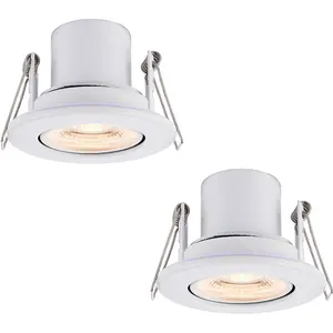 2 PACK Recessed Tiltable Ceiling Downlight - 8.5W Warm White LED - Matt White