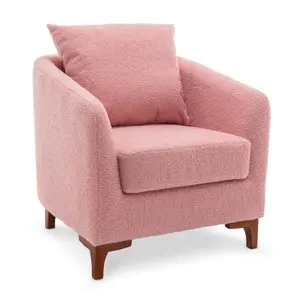 Teddy Boucle Fabric Pink Angela Accent Tub Chair with Ottoman