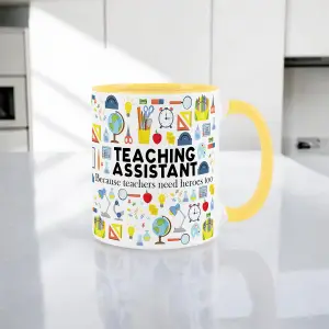 Teaching Assistant Mug - Humorous School & Education Themed Novelty Gift - Tea/Coffee Hot Drinks Yellow Ceramic Cup Present