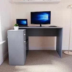 Vida Designs Longton Grey Adjustable L-Shaped Computer Desk with Shelves, Drawer and Door