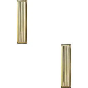 2x Rectangular Reeded Door Finger Plate 305 x 70mm Polished Brass Push Plate