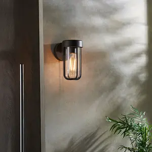 Brushed Bronze Outdoor Wall Light with Clear Glass Shade - IP44 Rated - LED Bulb