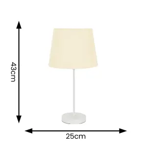 ValueLights Charles White Single Stem Table Lamp with Beige Tapered Lamp Shade and LED Bulb