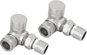 Rinse Bathrooms Satin Nickel Corner Towel Radiator Valves 15mm Twin Pack