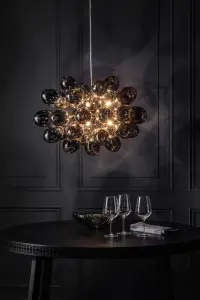 Anson Lighting Carlin 8lt Pendant light finished in Black chrome plate and dark chromed glass