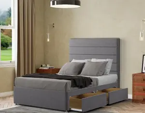 George Divan Bed 2 Drawers Floor Standing Headboard Linen Grey