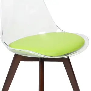 Soho Clear and Green Plastic Dining Chair with Squared Dark Wood Legs